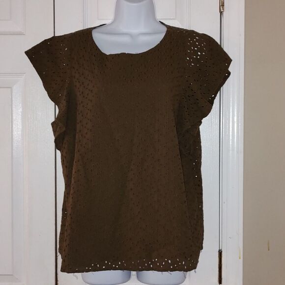 Banana Republic Factory brown eyelet top  SZ XL - Picture 1 of 4